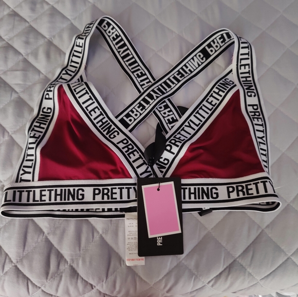 Pretty Little Thing Cross Back Bralette Burgundy Women Size M NWT - Picture 5 of 5